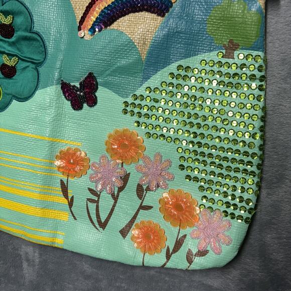 Transversion Tote Vintage 1990s Travel Rare Embellishments Applique Top Handle - Picture 3 of 10